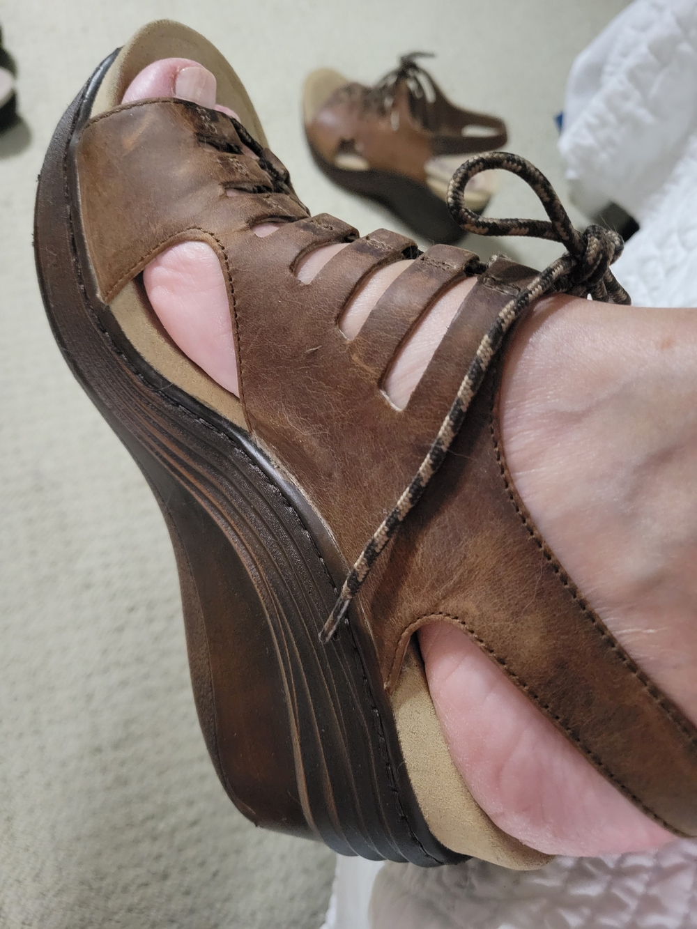 Bionica Brown Leather Lace-Up Wedge Sandals